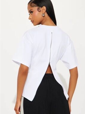 Fashion Nova White Short Sleeve Back-Zip Top